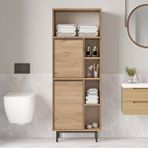 Robin Home Lidya Banyo Dolabı Çok Amaçlı Dolap 2 Kapaklı Metal Ayaklı Sepet - Kahverengi