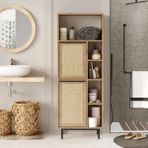 Robin Home Lidya Banyo Dolabı Çok Amaçlı Dolap 2 Kapaklı Metal Ayaklı Uv Baskı Sepet-Jüt - Kahverengi