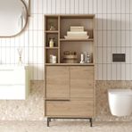 Robin Home Lidya Banyo Dolabı Çok Amaçlı Dolap 3 Kapaklı Metal Ayaklı Sepet - Kahverengi
