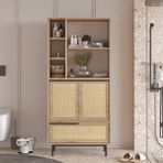 Robin Home Lidya Banyo Dolabı Çok Amaçlı Dolap 3 Kapaklı Metal Ayaklı Uv Baskı Sepet-Jüt - Kahverengi