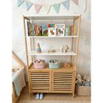 Robin Home Montessori Doğal Bambu Bebek Çocuk Odası Raflı Kapaklı Kitaplık Oyuncak Dolabı Bej