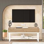 Robin Home Oslo Tv Ünitesi Sehpası Beyaz Metal Ayaklı 140cm Sepet-beyaz Kahverengi