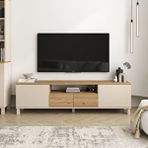 Robin Home Urban Tv Ünitesi Sehpası 2 Kapaklı 2 Çekmeceli Ahşap Ayaklı 180CM Kumsal-Sepet - Bej