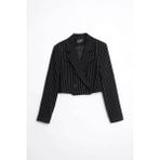 Robin Hope Çizgili Crop Fit Ceket Siyah - 38
