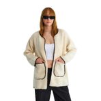 ROBİN Kadın Bomber Yaka Uzun Hırka, Oversize, Taş, ST