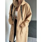 Robin Kadın Kapüşonlu Torba Cep Astarsız Hafif Buklet Kaşe Oversize Kaban - Standart - Camel