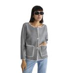 ROBİN Kadın Uzun Slim Fit Hırka, Havuz Yaka, Gri, ST