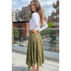 Robin M39167 Kemerli Ekose Midi Etek Olive - Standart
