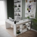 Robinhome Robin Home Martin Kitaplık Raflı Çalışma Masası L Ofis Masası Bey Beyaz
