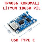 Robizstore-Tp4056 Korumalı Lityum Pil Şarj Devresi Type C Usb Batarya