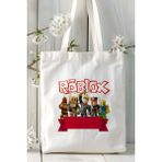 Roblox Oyun Baskılı Omuz Çantası Çift Taraflı Baskı Kişiye Özel Beyaz Model 5