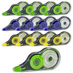 RobLuX 12 adet düzeltme rulosu 12 m x 5 mm düzeltme faresi rulo düzeltme bandı, koruyucu kapaklı, öğrenciler, öğretmen, ofis, okul eşyaları için (sarı, mavi, lila)