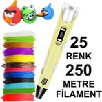 Robobloq Sarı 3D Kalem Yazıcı 25 Parça Renkli PLA Filament Seti 250 Metre