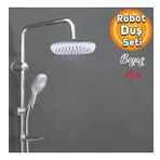 Robot Tepe Dus Seti Takimi Shower Yagmurlama Kare Banyo Masaj Dus Basligi Sistemi Beyaz Krom