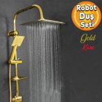 Robot Tepe Dus Seti Takimi Shower Yagmurlama Kare Banyo Masaj Dus Basligi Sistemi Gold