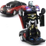 Robota Dönüşebilen Bugatti Araba Işıklı Sesli Müzikli Kendi Kendine Gezen Pilli Oyuncak 20 Cm. - Kırmızı