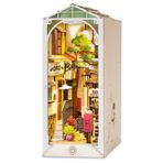 ROBOTIME Ahşap Kitap Köşesi Dollhouse Seti, Kendin Yap Duvara Asılan Minyatür Oda, LED Işıkları ile Yapboz Ev Modeli Yapı Kitleri, Ev, Kitaplık Dekoru (Sunshine Town)