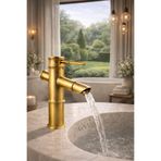 RocciArmatur bambu Antrasit eskitme gold lavabo bataryası pirinç görünümlü banyo bataryası