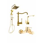RocciArmatur GOLD ROBOT GOLT RUSTİK EVİYE BATARYASI-KARE LAVABO BATARYASI 4’LÜ ALTIN SET