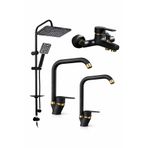 RocciArmatur SİYAH DUŞ SET YAĞMURLAMA EVİYE BANYO LAVABO BATARYA LÜKS TASARIM 4Lü set L borulu baston modern Set