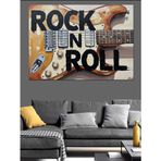 Rock And Roll Yazılı Elektrogitar İllüstrasyonu Dekoratif Kanvas - Mdf Ahşap Tablo