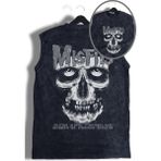 Rock Band Misfits Sırt Baskılı Yıkamalı Kolsuz Vintage Tişört - Siyah - 3XL