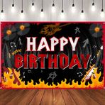 Rock Happy Birthday Fon Afiş, Rock and Roll Parti Fotoğrafçılığı Arka Plan Dayanıklı Kumaş Müzik Tema Müzisyen Rocker Doğum Günü Partisi Süslemeleri Fotoğraf Kabini Sahne 1,8 x 1,2 m