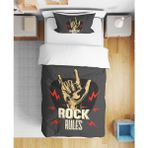 Rock Müzik 3D Dijital Baskılı Tek Kişilik Çarşafsız Genç Erkek Çocuk Nevresim Takımı Rock And Roll - Gri - 160 x 220 cm