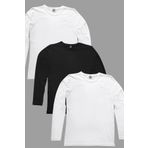 ROCKANDROLL 2 Siyah, 1 Beyaz Uzun Kollu Bisiklet Yaka Erkek Penye T-shirt 3'lü Eko Paket