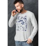 ROCKANDROLL Denizde Hayat Gri Bisiklet Yaka Uzun Kollu Penye Erkek T-shirt