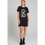 ROCKANDROLL Kedi Prenses Siyah Kısa Kollu Penye Kadın T-shirt Elbise