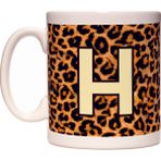 Rock'n Fox H Harfi Leopar Desen Baş Harf Tasarımlı Kahve Kupa Bardak
