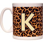Rock'n Fox K Harfi Leopar Desen Baş Harf Tasarımlı Kahve Kupa Bardak