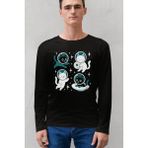 Rock&roll Astro Kediler Siyah Bisiklet Yaka Uzun Kollu Penye Erkek T-Shirt - XL