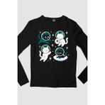 Rock&roll Astro Kediler Siyah Bisiklet Yaka Uzun Kollu Penye Erkek T-Shirt