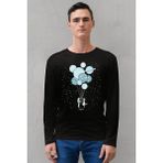 Rock&Roll Balon Gezegenler Bisiklet Yaka Siyah Uzun Kollu Penye Erkek T-Shirt - XL