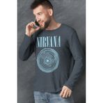 Rock&Roll Daire Daire Nirvana Antrasit Uzun Kollu Erkek Penye Tişört