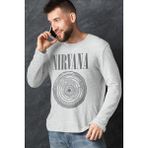 Rock&Roll Daire Daire Nirvana Gri Uzun Kollu Erkek Penye Tişört - 00 Gri