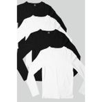 Rock&Roll Düz 2 Siyah, 2 Beyaz Uzun Kollu Erkek Penye T-Shirt 4'lü Süper Eko Paket - 0 Siyah