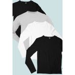 Rock&Roll Düz 2 Siyah, Gri, Beyaz Uzun Kollu Erkek Penye T-Shirt 4'lü Süper Eko Paket - 0 Siyah - M