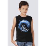Rock&Roll Galaktik Sörfcü Siyah Kesik Kol | Kolsuz Kız Erkek Uniseks Çocuk T-Shirt | Atlet - 6 Yaş