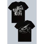 Rock&Roll Hayatım Rock, Gitarımın Telleri 2'li Kadın Tshirt Eko Paket - Çok Renkli - 2XL
