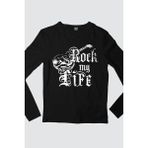 Rock&roll Hayatım Rock Siyah Bisiklet Yaka Uzun Kollu Penye Erkek T-Shirt - XL