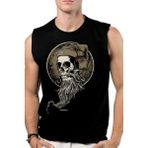 Rock&Roll Sakallı Kurukafa Siyah Kesik Kol | Kolsuz Erkek T-Shirt | Atlet - M - 0-Siyah