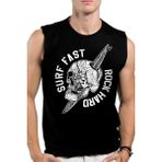 Rock&Roll Sörf Kurukafa Siyah Kesik Kol | Kolsuz Erkek T-Shirt | Atlet - XXS