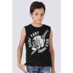 Rock&Roll Sörf Kurukafa Siyah Kesik Kol | Kolsuz Kız Erkek Uniseks Çocuk T-Shirt | Atlet - 8 Yaş