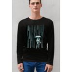 Rock&roll Uzay Yağmuru Siyah Bisiklet Yaka Uzun Kollu Penye Erkek T-Shirt - XL