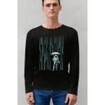 Rock&roll Uzay Yağmuru Siyah Bisiklet Yaka Uzun Kollu Penye Erkek T-Shirt