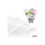 roco paper Beyaz Kenarlı Beyaz Çiçek Ambalaj Kağıdı 5li, Su Geçirmez Mat Şeffaf Buket Sargı Kağıdı, 58x58 Cm