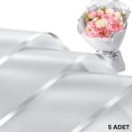 Roco Paper Co. Gümüş Kenarlı Gümüş Çiçek Ambalaj Kağıdı 5'li, 58 x 58 cm Su Geçirmez Mat Şeffaf Buket Sargı
